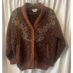 Vintage Goshen Woman's Cardigan Brown and Black with gold embellishments